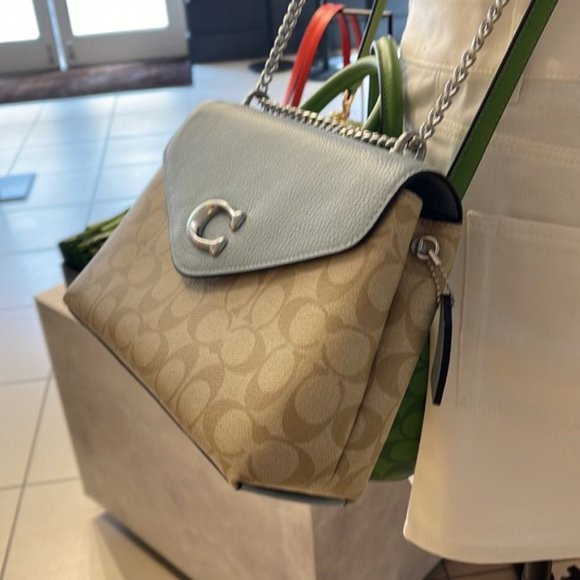 Coach Tammie Shoulder Bag In Signature Canvas Light Khaki / Light Teal - Picture 11 of 16